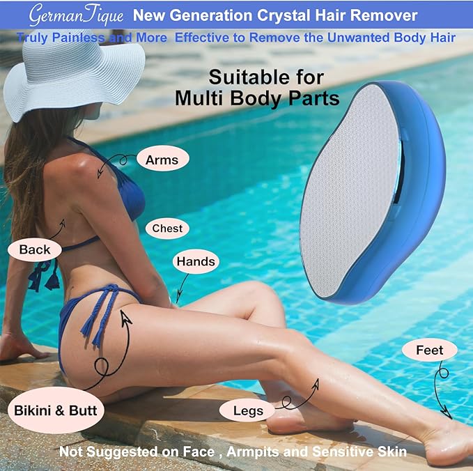 Crystal Hair Eraser,Natural Crystal Hair Remover,Reusable Painless Nano Glass Hair Removal Device Without Shaver,Gentle Crystal Epilator and Exfoliator for Soft Silky Skin(Royal Blue)-VivaGrace Women