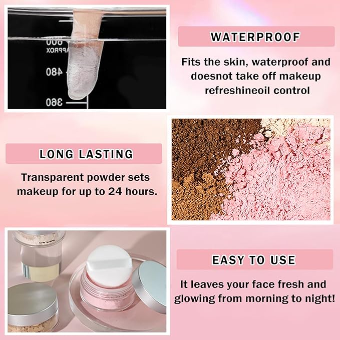 Pink Setting Powder Loose Powder Shimmer Finishing Powder Ultimate Blurring Setting Powder Long Lasting Oil Control Loose Face Powder for All Skin Tones-02 Pink-VivaGrace Women