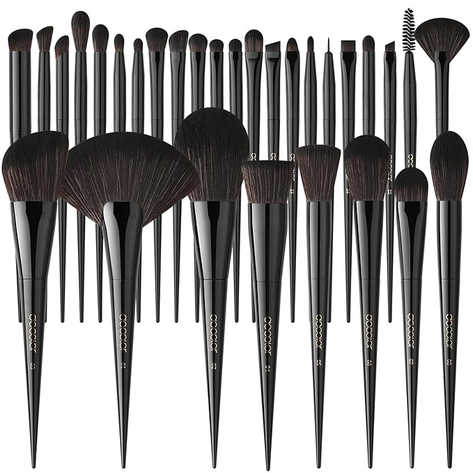 Docolor Makeup Brushes Set Professional 30Pcs Obsidian Makeup Brushes Premium Synthetic Powder Kabuki Foundation Contour Blush Concealer Eye Shadow Blending Eyeliner Crease Eyebrow Make Up Brush Kit-VivaGrace Women