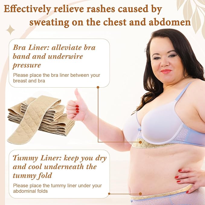 Cotton Tummy Liners and Bra Liners Set for Sweat Rash Skin Folds Plus Size Women Sweating Supplies-VivaGrace Women