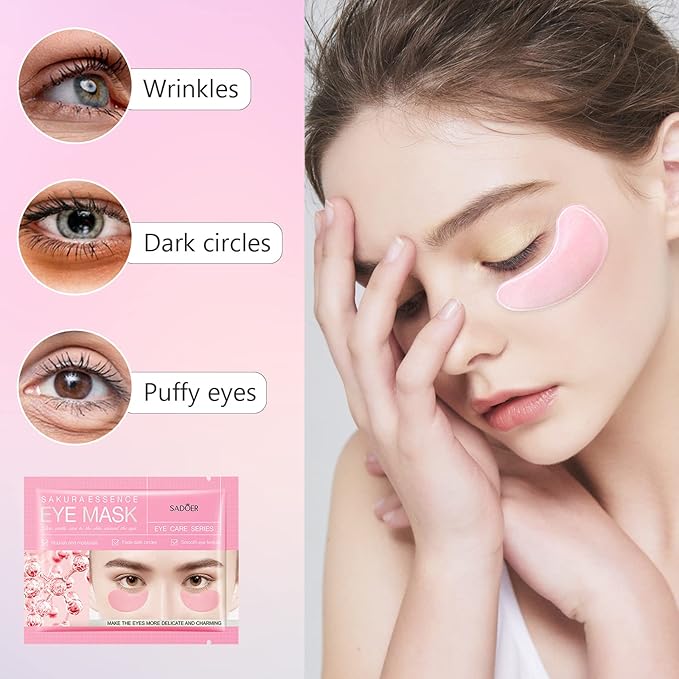Under Eye Patches -30 Pairs Sakura Essence Eye Mask for Puffy Eyes,Reducing Dark Circles,Anti-Aging & Refreshing, Collagen Eye Mask for Moisturizing,Sakura Pink-VivaGrace Women