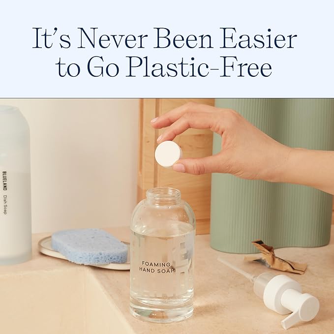 BLUELAND Hand Soap Duo Slate, 2 Refillable Glass Foaming Hand Soap Dispensers with 8 Refill Tablets, Variety Scents, 8 x 9 Fl oz