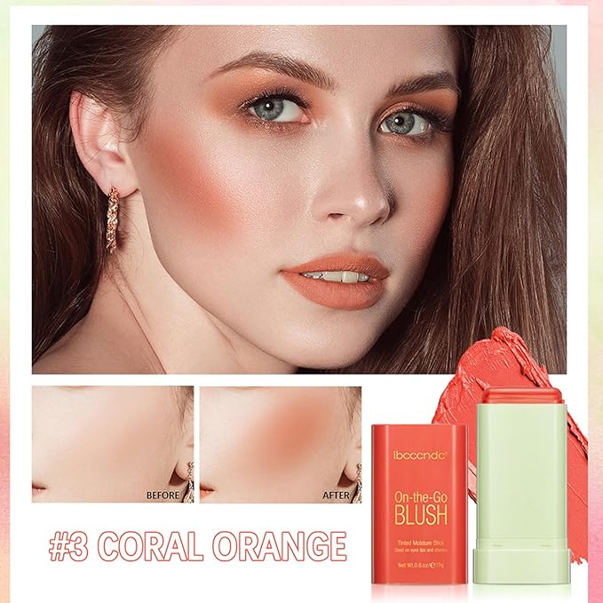 Cream Coral Orange Blush Stick,Multi-Use Makeup Milk Blush Stick,Long Lasting Natural Blush Makeup 2-in-1 Cheek and Lip Tint,Waterproof Vegan Tinted Moisturizer Matte Blush Stick for Cheeks and Lip-VivaGrace Women
