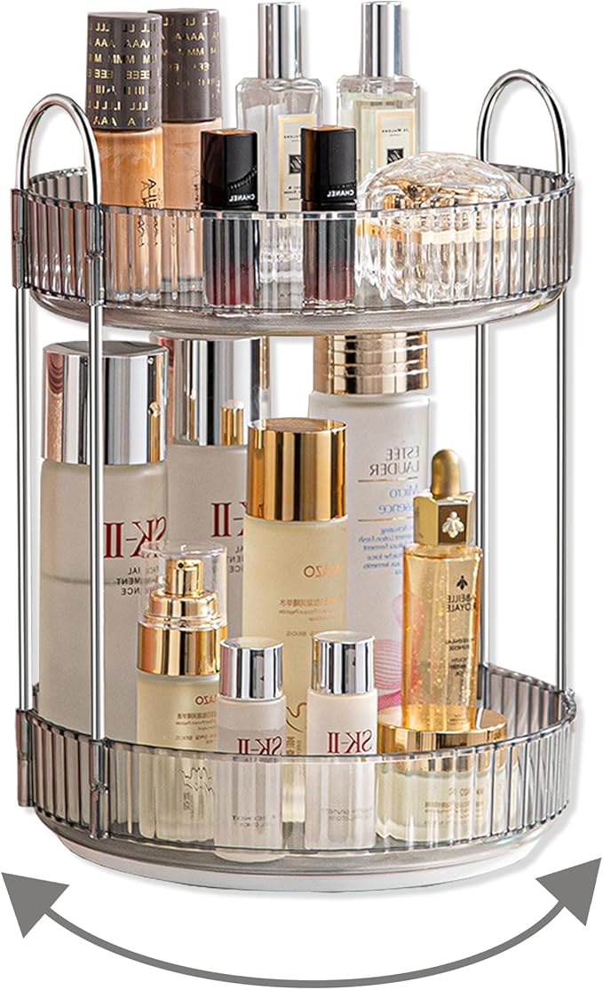 360 Rotating Makeup Organizer for Vanity,Bathroom Countertop Organizer,Spinning Perfume Organizer&Vanity Organizer(Grey-2 Tier)-VivaGrace Women
