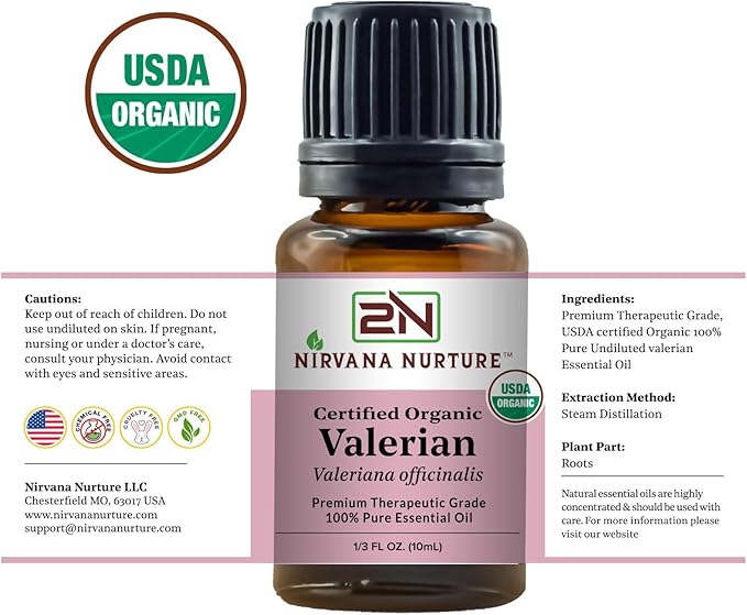 Valerian Essential Oil USDA Certified Organic 100% Pure Premium Therapeutic Grade, Undiluted - Aromatherapy Diffuser for Calm and Relaxation, Skin Care, Hair Care-VivaGrace Women