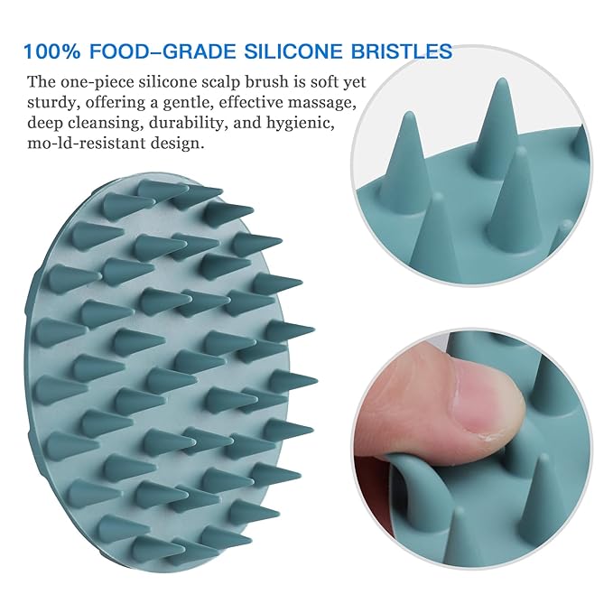 INNERNEED Scalp Massager Shampoo Brush, Wet & Dry Manual Scalp Care Head Scrubber Hair Washing, Soft Silicone Bristles, for Hair Growth, Dandruff Removal (Dark Green)-VivaGrace Women