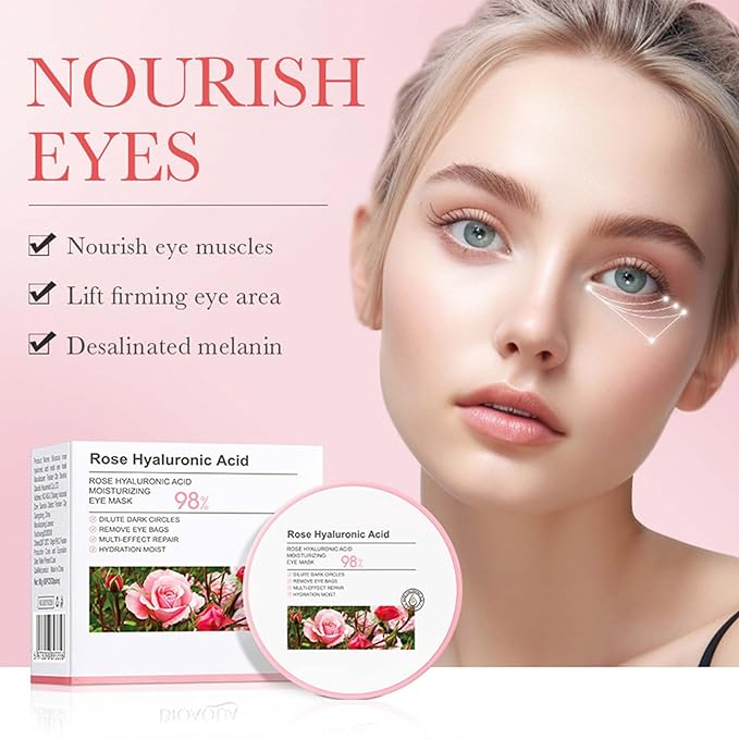 Rose Under Eye Mask,Rose Hyaluronic Acid Moisturizing Under Eye Patches,Collagen Under Eye Gel Patches for Dark Circles and Puffy Eyes Reduce Fine Lines Anti-Ageing-VivaGrace Women