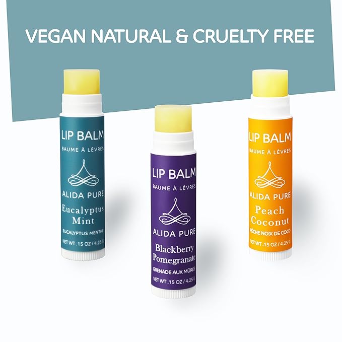 Fruit Mint Lip Balm Collection, Vegan Lip Balm Set, Bees Wax Free, Coconut Oil Free, Avocado Oil, Organic Jojoba Oil, Vitamin E, Natural Moisturizer For Dry Cracked Lips, 3 Tube Set-VivaGrace Women