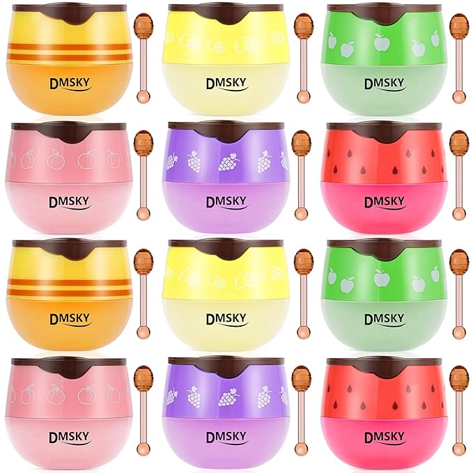 DMSKY Bee Lip Balm Honey Pot 12 PCS, Propolis Lip Mask Overnight, Moisturizing Hydrating Lip Sleeping Mask Prevention Dry and Cracked, Reduce Lip Lines-VivaGrace Women