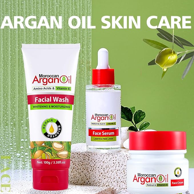 Argan Oil for Face, Argan Oil Skin Care Gift Set for Skin, Vitamin E Serum for Face, Dry Skin Care Routine Kit for Women, Deeply Moisturizing Skin Care for Dry Skin, Retinol & Vitamin E Cream-VivaGrace Women