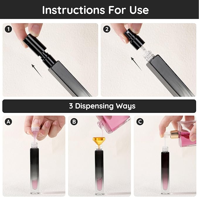 Segbeauty 0.34oz Refillable Glass Perfume Bottle,10 Pack of 10ml Perfume Container For Travel, Empty Atomizer Sprayer for Cologne Dispenser, Travel Sample Bottles Cologne Making Kit with Refill Tool-VivaGrace Women