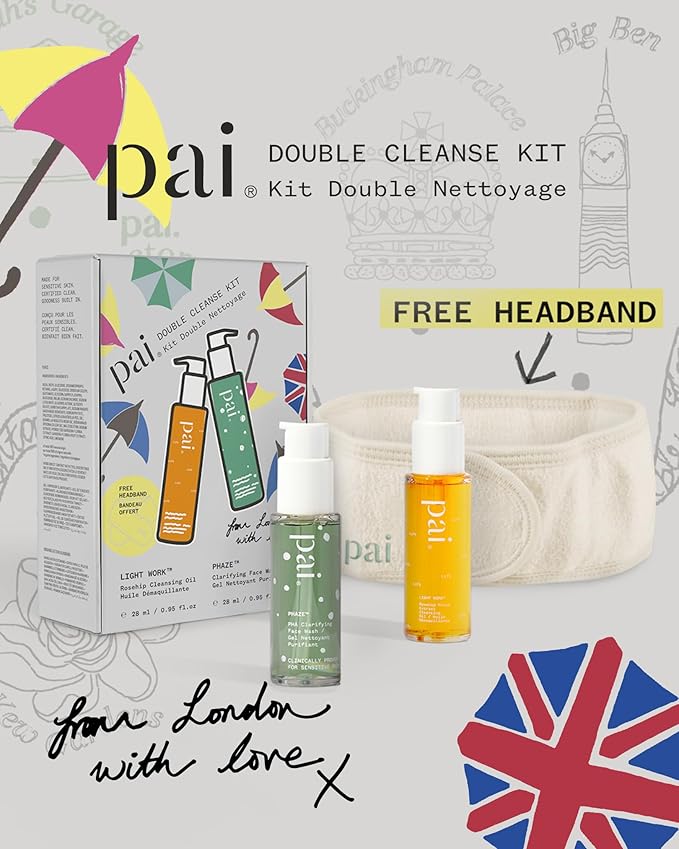 Pai Skincare London | DOUBLE CLEANSE - FROM LONDON WITH LOVE Beauty Gift Set. Organic Face Wash, Makeup Remover & Headband, Suitable for Sensitive Skin & All Skin Types. Made In London.-VivaGrace Women