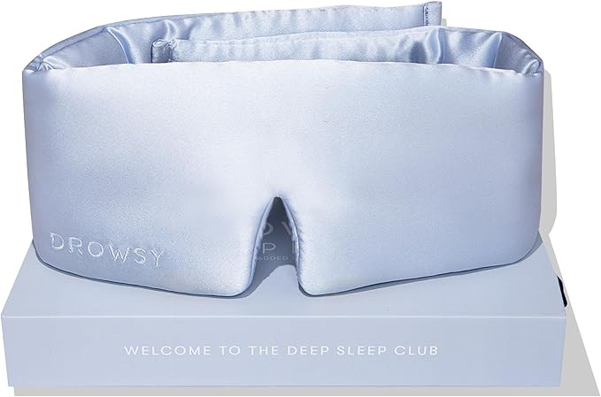DROWSY Silk Sleep Mask. Face-Hugging, Padded Silk Cocoon for Luxury Sleep in Total Darkness. (Blue Belle)-VivaGrace Women