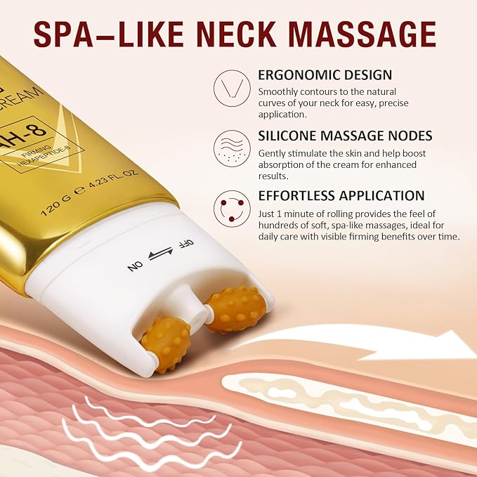 AH-8 Firming Neck Cream with Roller - Anti-Aging Moisturizer for Neck & Chest - Lifts, Tightens, Deeply Hydrates, Reduces Fine Lines & Wrinkles - For Crepey, Sagging Skin - 4.23 fl.oz-VivaGrace Women