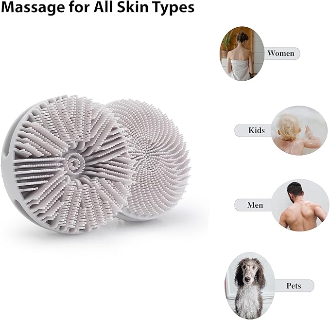 2 PC Silicone Exfoliating Body Scrubber, Silicone Body Shampoo Brush, Soft Silicone Loofah for Sensitive Skin, Shower Silicone Hair Scalp Massager, Easy to Clean, Lather Well(Gray&Green)-VivaGrace Women