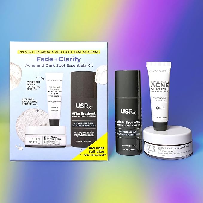 Urban Skin Rx, Acne & Dark Spot Essentials Starter Kit, Includes Clear Skin Cleansing Bar, Acne Serum + Spot Treatment & Fade + Clarify Serum, Cleanses Pores, Fades & Fights Breakouts-VivaGrace Women