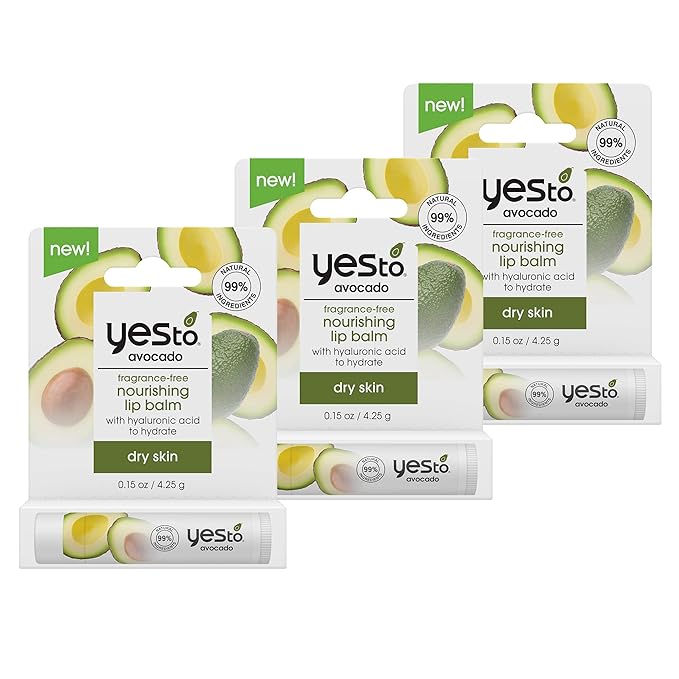 Yes To Fragrance-Free Avocado Nourishing Lip Balm, Moisturizing Non-Sticky Salve To Replenish Lips With Nutrients, With Omega-3 Fatty Acids & Hyaluronic Acid, Natural & Cruelty Free, 0.15 Oz, 3-Pack-VivaGrace Women