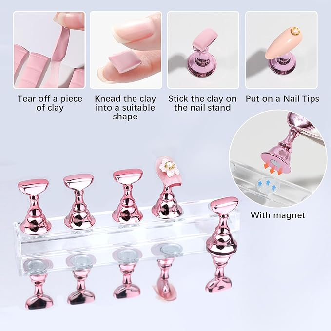 Nail Art Tools,Nail Art Brush,2 sets Nail Stand,5 PCS Dual Tipped Nail Dotting Tool and Sculpture Pen, Acrylic Silicone Nail Pen, Nail Design Tools-VivaGrace Women