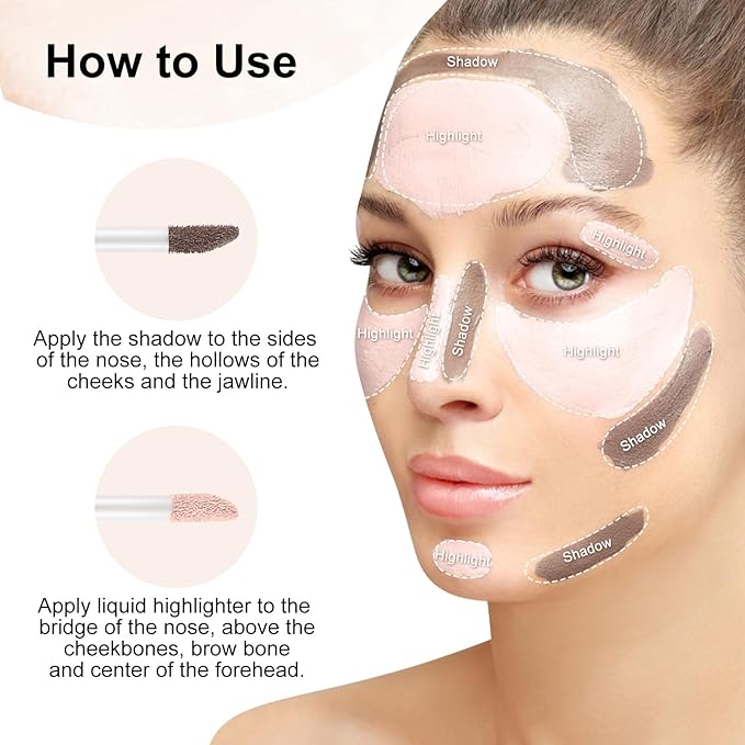 2 in 1 Bronzer and Highlighter Stick,Non-greasy & Non-drying Contour Pencil,Easy to Create a Natural Shimmery Finishing,Long Lasting & Waterproof Face Brighten Make up Pen-VivaGrace Women