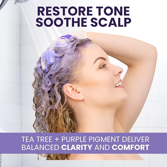 Tea Tree Purple Shampoo for Blonde, Bleached, Silver & Grey Hair, Anti-Brass Toner, Boosts Highlights & Color, Revitalizes, Relieves Itchy Scalp & Salon-Grade Hair Toner Shampoo.-VivaGrace Women