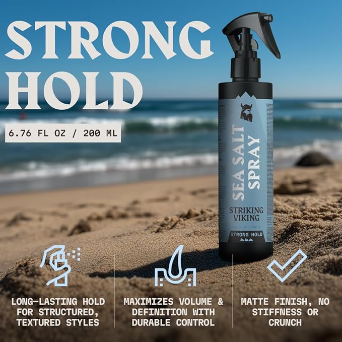 Striking Viking Sea Salt Spray for Men - Strong Hold - 200ml (6.76 Fl Oz) Blue Ocean - Texturizing, Volumizing & Curl Enhancing - Paraben Free - Sea Salt Spray for Hair Women-VivaGrace Women