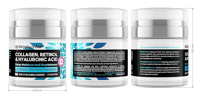 SimplyVital Collagen, Retinol & Hyaluronic Acid Cream - Anti-Aging Face Moisturizer for Face, Firming Skin Care Neck & Décolleté - Made in USA, Daily Moisturizer Face Cream Day & Night - 1.7 fl.oz.-VivaGrace Women