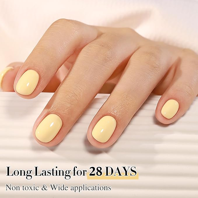 Double Rhythm 0.50 OZ Gel Polish Hema Free Same Color Same Bottle Golden Round Translucent Neutral Natural Milky 15 ML Jelly UV Polish Art DIY at Home (Cream Yellow-C1064)