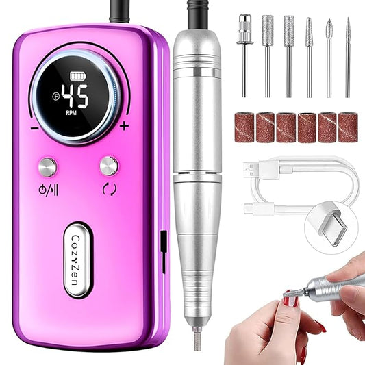 CozyZen Cordless Nail Drill Professional: 45000 RPM Rechargeable Electric Nail File Kit, Portable & Low Noise for Acrylic, Gel Nails, Manicure & Pedicure - Salon & Home Use-VivaGrace Women
