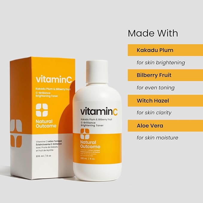 C-Brilliance Vitamin C Toner for Face Daily Witch Hazel Facial Astringent with Kakadu Plum and Bilberry Fruit 8 oz Vegan, Fragrance Free-VivaGrace Women