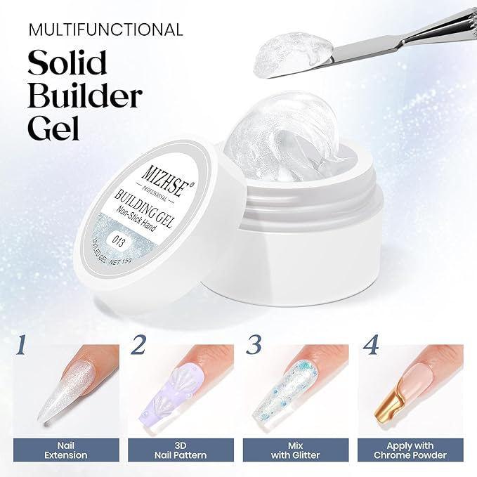 MIZHSE Solid Builder Gel, Aurora White Non-Sticky Hand Sculpting Gel for Nails, Mermaid Pearl 3D Nail Art Building Carving Modeling Hard Extension Soak Off U V LED Manicure Salon Home DIY 15g-VivaGrace Women