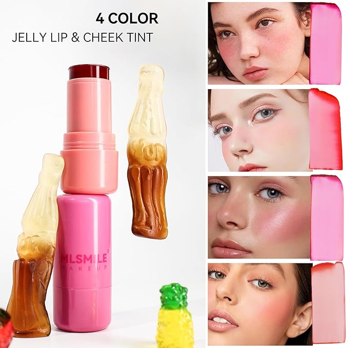 Cooling Water Jelly Tint,Jelly Blush Stick,Long Lasting Milk Jelly Blush Stick-1,000+ Swipes Per Stick,Jelly Texture Moisturising,Buildable Watercolor Finish (B, S)-VivaGrace Women