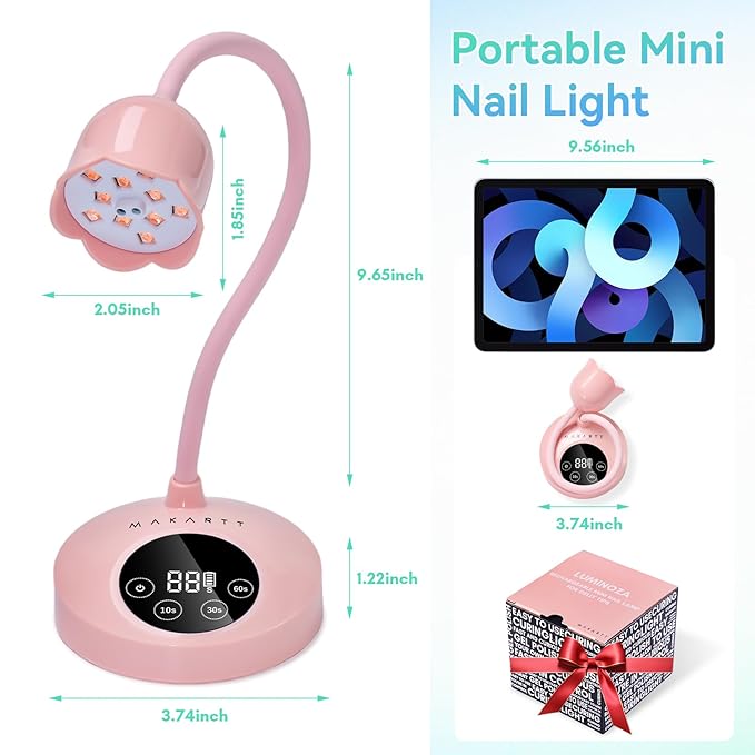 Makartt UV Nail Lamp: Flash Cure lamp UV Light for Gel Nails Polish Luminoza 30W Rechargeable LED Nail Dryer with 4 Timers & Auto Sensor Fast Curing Goosenecks Lamp for Home DIY Manicure (Pink)-VivaGrace Women