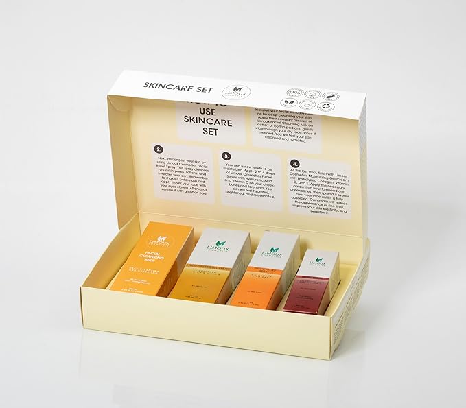 Daily Skincare Set - Hydrating, Anti-Aging- Multi-benefitial kit, 4 pcs:Deep Cleanser, Facial Relief Spray, Face Serum, Moisturizing Cream -Paraben Free, Silicone Free, Vegan-VivaGrace Women