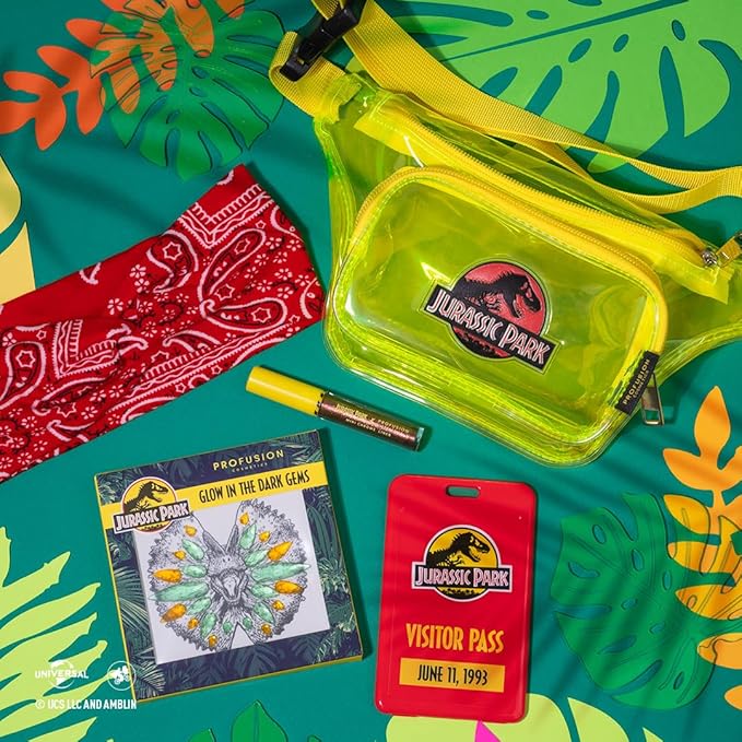 Profusion Cosmetics Jurassic Park Adventure Beauty Set - Experience the Thrills with the Jurassic Park Visitor Set - Face & Body Glow Gems, Chrome Liner, Collectors' Pass & Beauty Headband-VivaGrace Women
