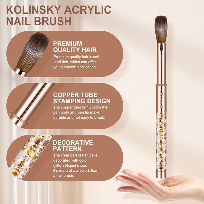 Acrylic Nail Brush Size #16,KEMEISI 100% Pure Kolinsky Nail Art Brushes Sturdy Handle Oval Shaped Acrylic Powder Nail Design Tools for Professional Manicure DIY Home Salon (Gold)-VivaGrace Women