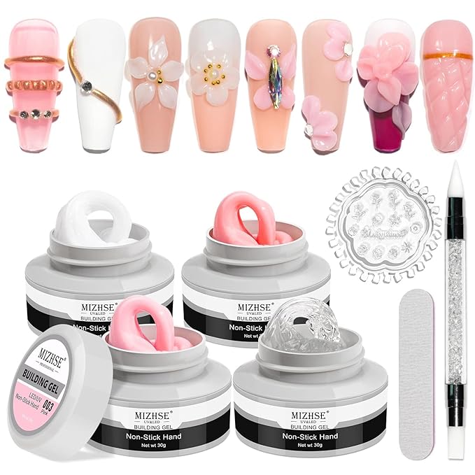 MIZHSE Solid Builder Gel, Nail Sculpture Gel Non-Sticky 4 Colors Nude Clear White Pink Hard Builder Nails UV LED Nail Extension for Salon Manicure Home DIY-VivaGrace Women