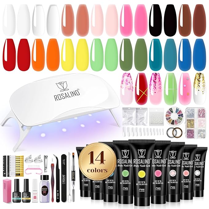 ROSALIND Poly Nail Gel Colors Kit -14 Colors +72 Nail Art Accessories kit Poly Nails Gel Kit Starter Kit with Mini UV Lamp Slip Solution Poly Nail Art Tools for Beginners with Everything-VivaGrace Women