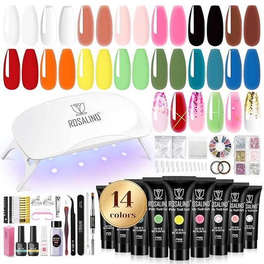 ROSALIND Poly Nail Gel Colors Kit -14 Colors +72 Nail Art Accessories kit Poly Nails Gel Kit Starter Kit with Mini UV Lamp Slip Solution Poly Nail Art Tools for Beginners with Everything-VivaGrace Women