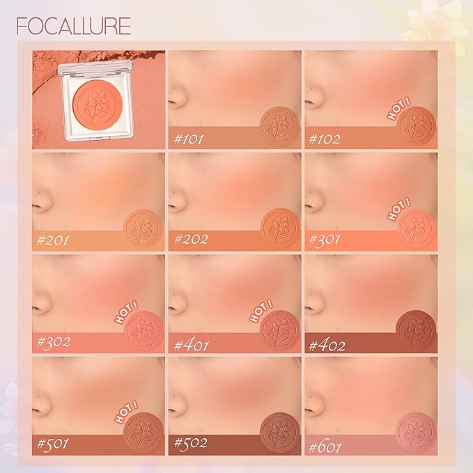 FOCALLURE Powder Palette Blush, Matte Mineral Blush Powder, Bright Shimmer Face Blush Makeup, Contour and Highlight Blush Palette, Highly Pigmented, Long Lasting, Waterproof, Blendable, #601-VivaGrace Women