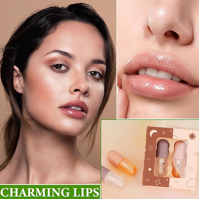 Lip Plumper Set,Lip Plumper Oil Gloss Moisturizing Lip Plumper Lip Care Serum,Hydrating Plump Gloss Reduce Fine Lines,Lip Plumper for Day & Night Use Set B（2Pcs）-VivaGrace Women