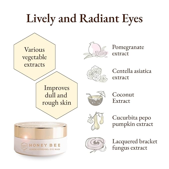 Honey Bee Venom Hydrogel Eye Masks for Dark Circles and Puffiness Bee Propolis Hydrogel Depuffing Eye Patches w/Bee Venom, Collagen & Niacinamide for All Skin Types (Pack of 60 Eye Pads)-VivaGrace Women