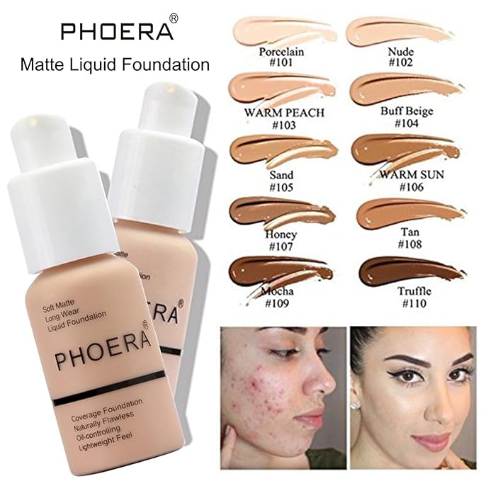 PHOERA Foundation, PHOERA Contour Palette,Shades with Highlighter & Bronzer & Blush,PHOERA Makeup Lightweight Long Lasting Wrinkles Matte Natural Finish (102+120CC+N02/ Nude+Nude +Nude)-VivaGrace Women