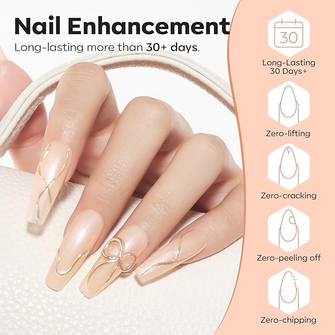 modelones Builder Nail Gel, 8-in-One Gold Shimmer Builder, Champagne Sparkle Glitter Rubber Color Base Gel Polish LED Lamp Cured, Apex Building Strengthener Extension for Home DIY Salon Girls-VivaGrace Women