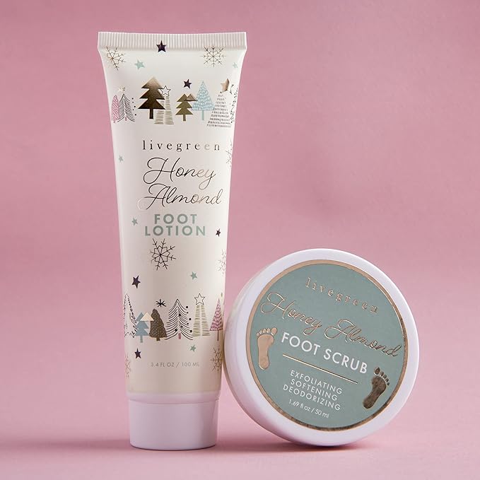Live Green Bath and Body Set- Foot Spa Set with Fuzzy Socks, Lotion, and Scrub (Honey Almond)-VivaGrace Women