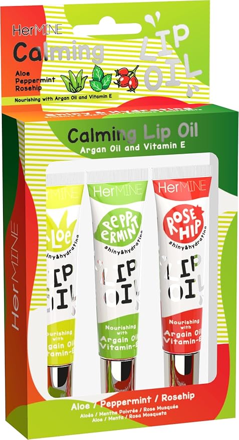 HerMINE Hydrating Lip Oil with Argan oil & Vitamin E Clear Long Lasting Nourishing Lip Oils Moisturizing Gel Multi-Packs Softening Clear Oil-VivaGrace Women