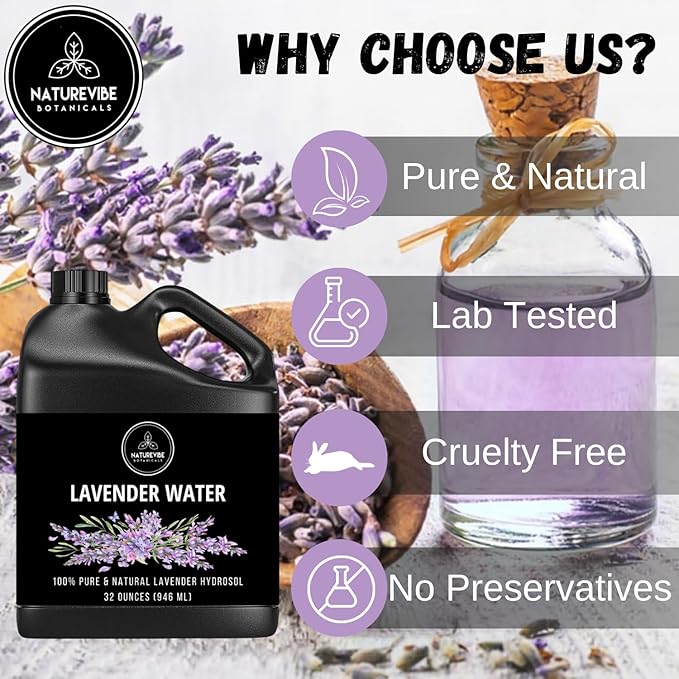 Naturevibe Botanicals Lavender Water 32 Ounces | 100% Pure and Natural | Great for Skin Care and Hair Care-VivaGrace Women