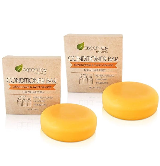 Solid Lemongrass & Sweet Orange Conditioner Bar, Natural & Organic, For All Hair Types Including Frizzy, Sulfate-Free & Cruelty-Free, 2.3 Ounce (2-Pack)-VivaGrace Women