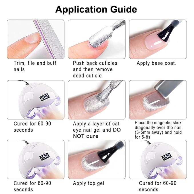 RARJSM Cat Eye Gel Nail Polish Set 6 Pcs Magnetic Sparkle Diamond Glitter Nude Pink Light Purple Red Silver Sheer Pink Velvet Ice Jelly Gel Polish with Magnet Stick UV LED Curing Requires Soak Off-VivaGrace Women