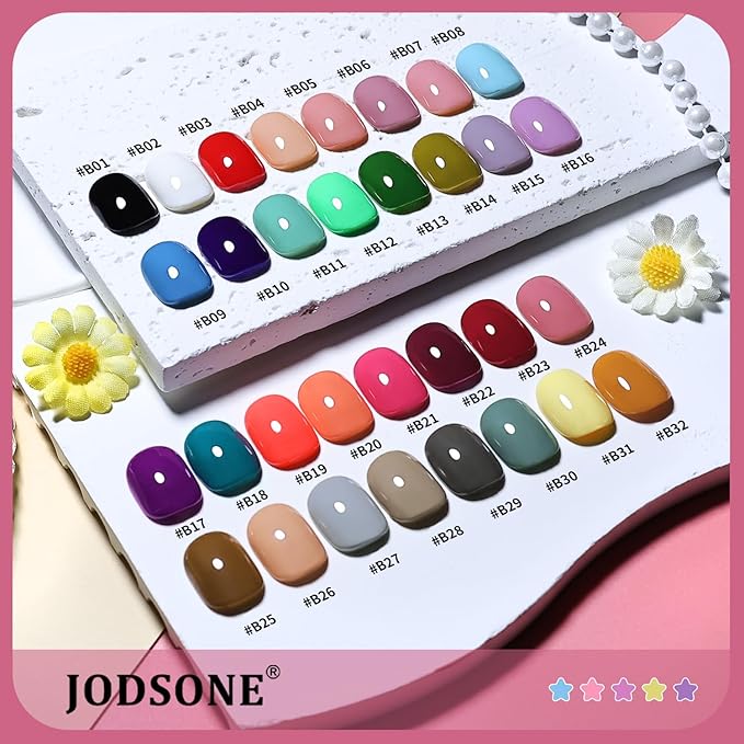 JODSONE 32 Colors Gel Nail Polish Set Same Color Same Bottle No Wipe Base Top Matte Glitter Coat Professional Choice-VivaGrace Women