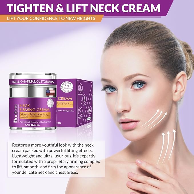 Advanced Neck Firming Cream – 3% Retinol & Hyaluronic Acid for Wrinkle Reduction, Lifting & Skin Tightening – Anti-Aging Moisturizer for Face, Neck & Décolleté – Deep Hydration, 3.4 FL（2 bottle）-VivaGrace Women